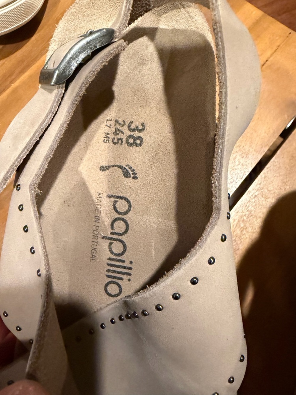 Papillio Taupe Crisscross Studded Buckle Sandals - Picture 2 of 9